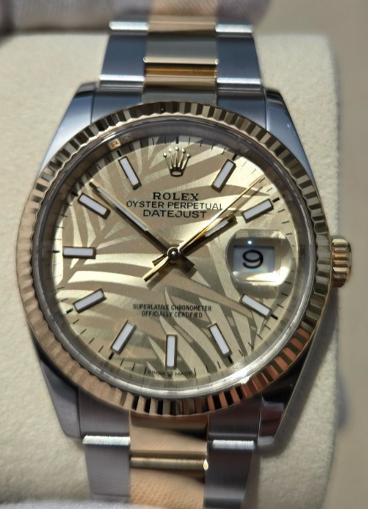 2021 Rolex Datejust 126333 "Palm Motif" Oyster Bracelet - 18K Gold Fluted Bezel