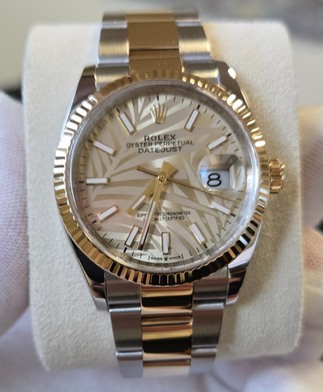 2021 Rolex Datejust 126333 "Palm Motif" Oyster Bracelet - 18K Gold Fluted Bezel