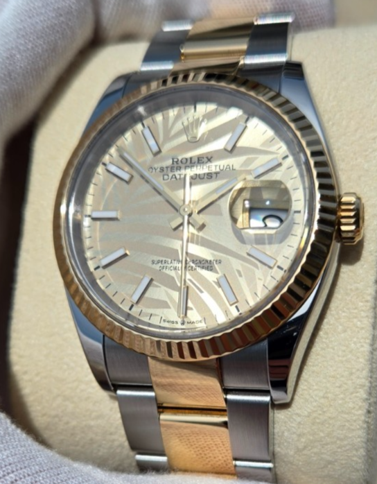 2021 Rolex Datejust 126333 "Palm Motif" Oyster Bracelet - 18K Gold Fluted Bezel