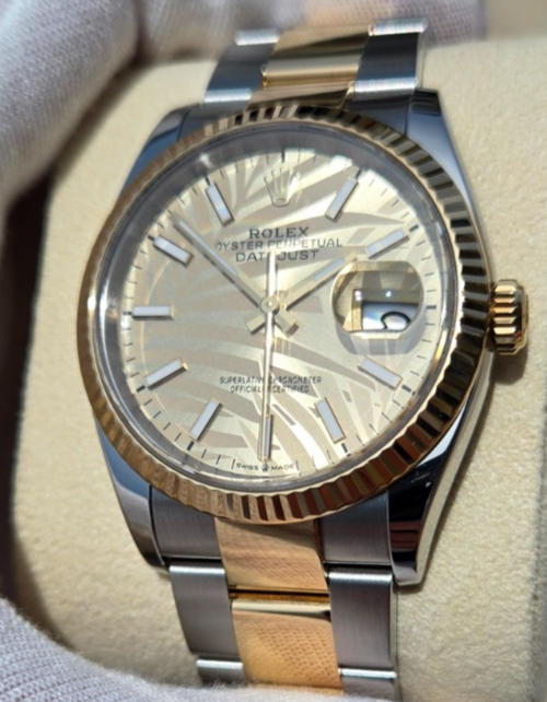 2021 Rolex Datejust 126333 "Palm Motif" Oyster Bracelet - 18K Gold Fluted Bezel