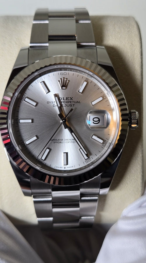 2026 Rolex Datejust 126334 "Silver" 41mm 18k White Gold Fluted Bezel