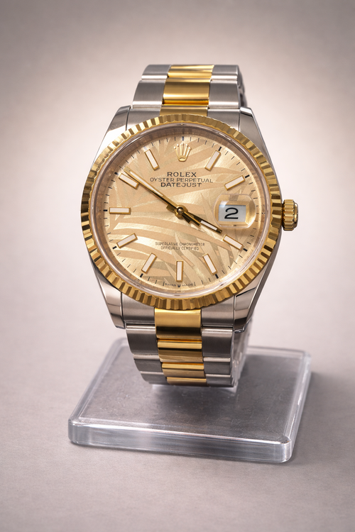 Rolex Datejust 126333 "Palm Motif" Dial Oyster Bracelet - 18K Gold Fluted Bezel