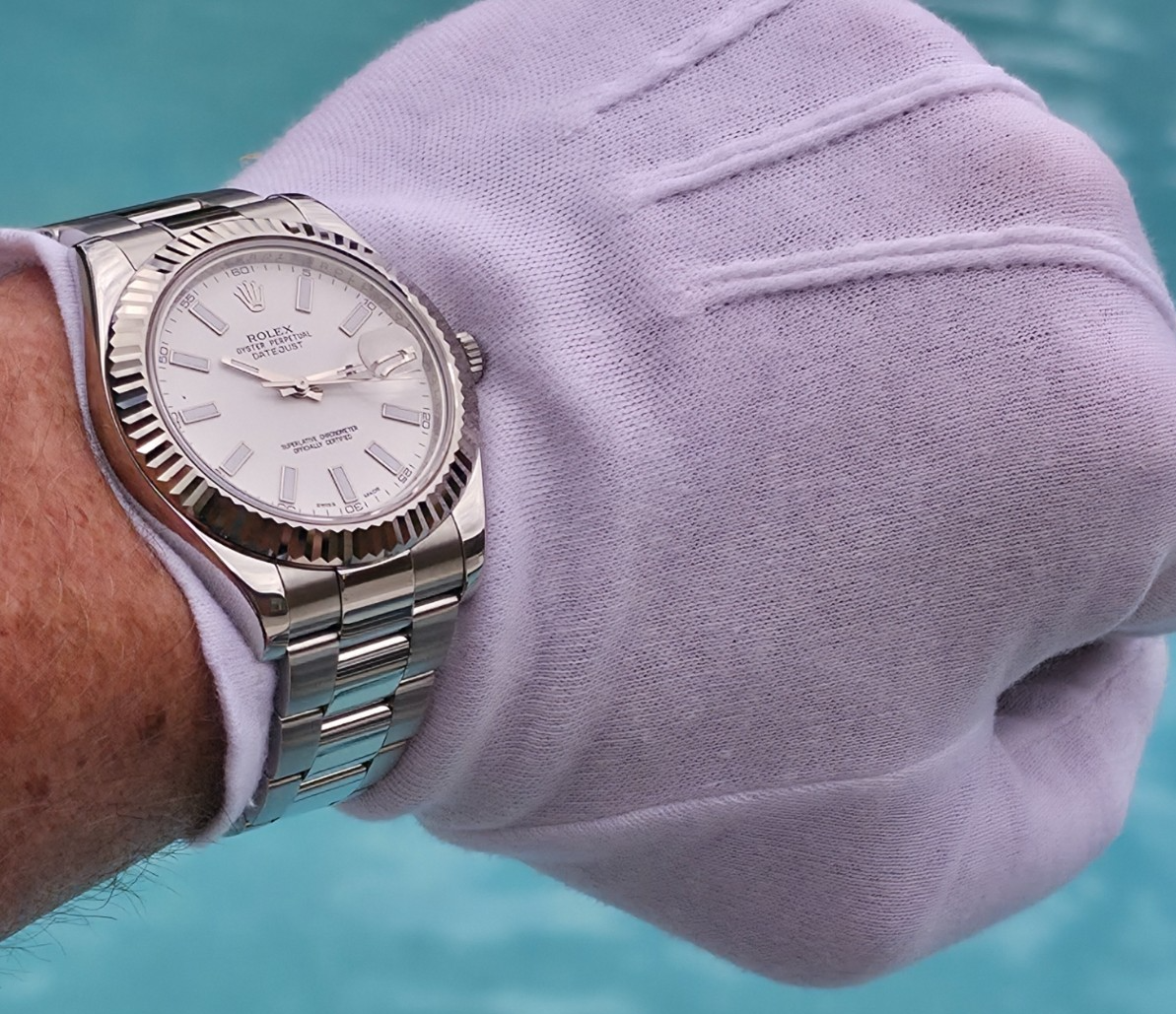 Rolex Datejust II 116334 41mm White Stick Dial 18K White Gold Fluted Bezel