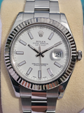 Rolex Datejust II 116334 41mm White Stick Dial 18K White Gold Fluted Bezel