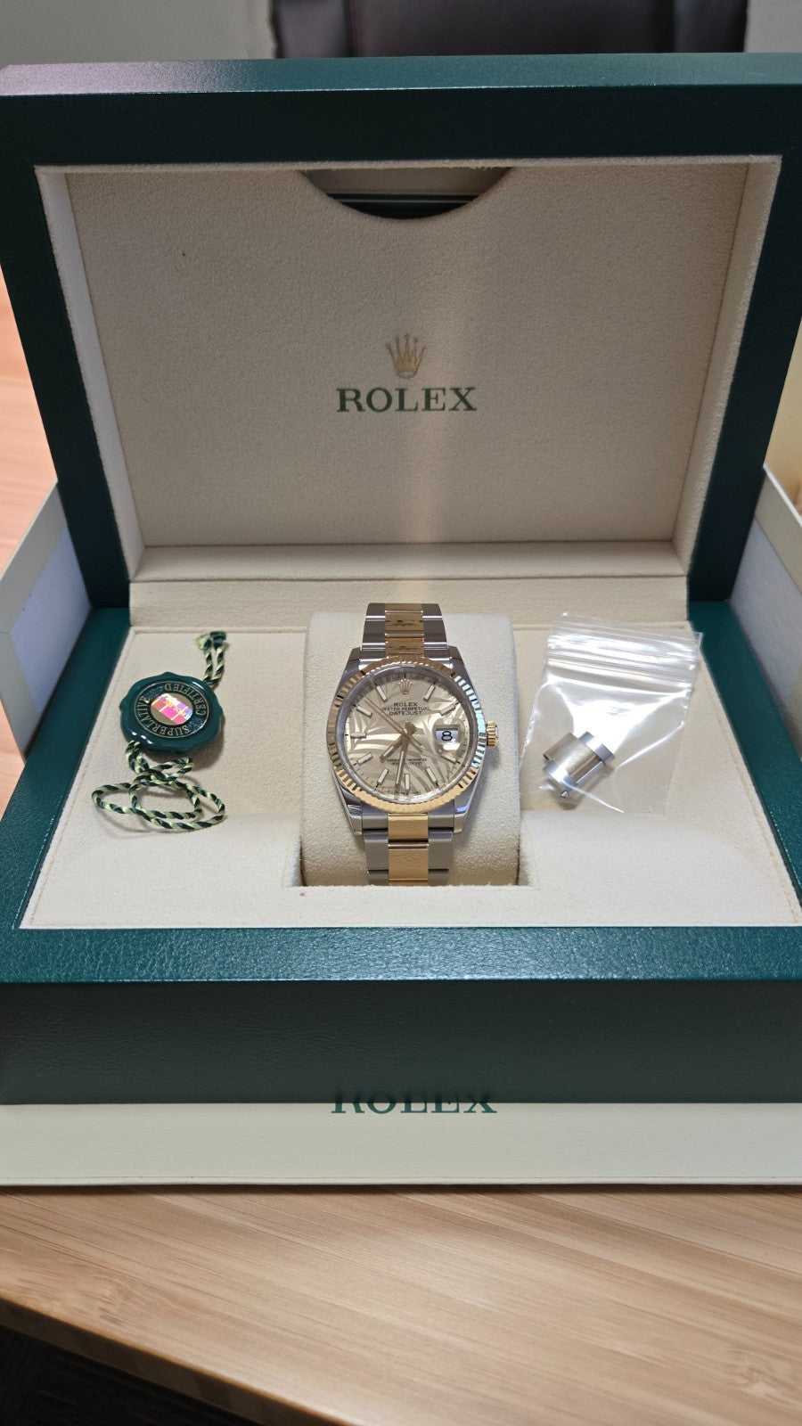 2021 Rolex Datejust 126333 "Palm Motif" Oyster Bracelet - 18K Gold Fluted Bezel