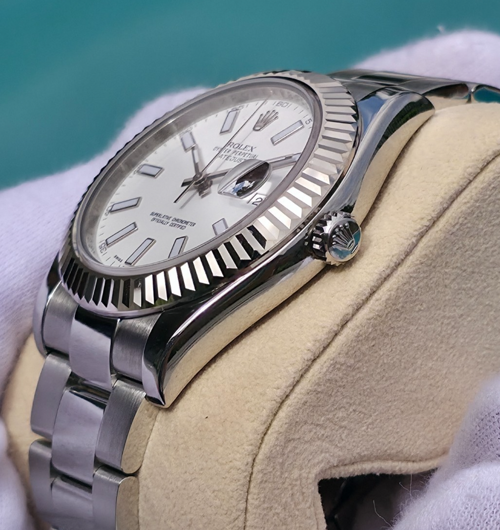 Rolex Datejust II 116334 41mm White Stick Dial 18K White Gold Fluted Bezel
