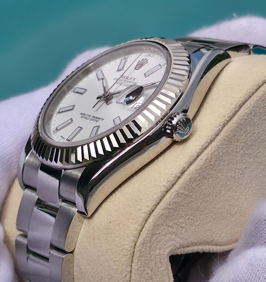 Rolex Datejust II 116334 41mm White Stick Dial 18K White Gold Fluted Bezel